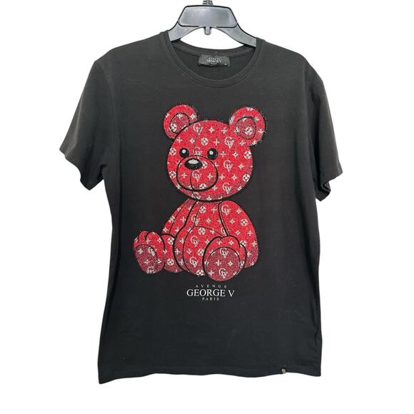 Avenue George V Paris Crystal Teddy Bear short-sleeve t-shirt in black Size XL - Picture 3 of 8